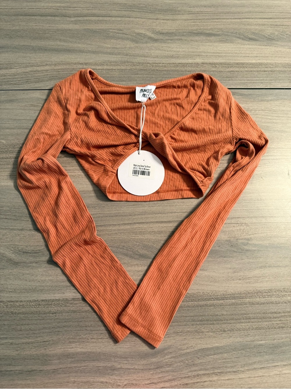Princess Polly Brown Ribbed Long Sleeve Crop Top